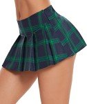 Avidlove Women's Plaid Skirt Basic Versatile Stretchy Flared Casual Mini Skirt Green