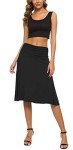 EXCHIC Women's Solid Stretch Ruched Waistband Flared Midi Yoga Skirt (S, Black)