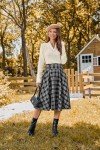 Belle Poque Women's Plaid Skirt 2024 Fall High Waisted A-Line Midi Skirts with Pockets(Black Plaid,2XL)