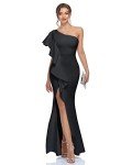 Black One Shoulder Ruffled Mermaid Evening Gown