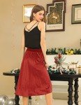 DRESSTELLS Red Velvet Pleated Skirts for Women, Red Fall Winter Skirt Midi Length Red L