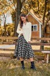 Belle Poque Women's Plaid Skirt 2024 Fall High Waisted A-Line Midi Skirts with Pockets(Black Plaid,2XL)