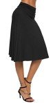 EXCHIC Women's Solid Stretch Ruched Waistband Flared Midi Yoga Skirt (S, Black)