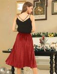 DRESSTELLS Red Velvet Pleated Skirts for Women, Red Fall Winter Skirt Midi Length Red L