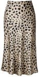 Soowalaoo Womens Leopard Print Skirt Midi Long Length Silk Satin High Waist Elastic Skirts, Leopard, X-Small