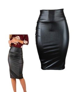 MANJIAMEI Women PU Skirt, High Waist Bodycon Pencil Midi Skirt, Black Faux Leather Wrap Office Skirt, Elastic Casual Slim Hip-Wrapped Pencil Dress, Half Body Midi Hip Business Skirt for Work Casual