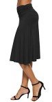 EXCHIC Women's Solid Stretch Ruched Waistband Flared Midi Yoga Skirt (S, Black)