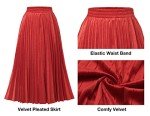 DRESSTELLS Red Velvet Pleated Skirts for Women, Red Fall Winter Skirt Midi Length Red L