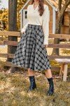Belle Poque Women's Plaid Skirt 2024 Fall High Waisted A-Line Midi Skirts with Pockets(Black Plaid,2XL)
