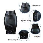 MANJIAMEI Women PU Skirt, High Waist Bodycon Pencil Midi Skirt, Black Faux Leather Wrap Office Skirt, Elastic Casual Slim Hip-Wrapped Pencil Dress, Half Body Midi Hip Business Skirt for Work Casual