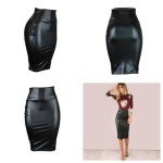 MANJIAMEI Women PU Skirt, High Waist Bodycon Pencil Midi Skirt, Black Faux Leather Wrap Office Skirt, Elastic Casual Slim Hip-Wrapped Pencil Dress, Half Body Midi Hip Business Skirt for Work Casual