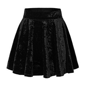 Urban CoCo Women's Vintage Velvet Stretchy Mini Flared Skater Skirt (XL, Black-Series 2)