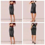 MANJIAMEI Women PU Skirt, High Waist Bodycon Pencil Midi Skirt, Black Faux Leather Wrap Office Skirt, Elastic Casual Slim Hip-Wrapped Pencil Dress, Half Body Midi Hip Business Skirt for Work Casual