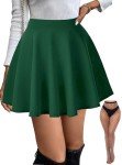 BemorRun Skirts for Women Basic Versatile Stretchy Flared Casual Mini Skirt with Fishnet Stockings Dark Green