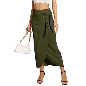 Witsmile Long Skirts for Women Trendy - Slim Bodycon Lady's High Waist Ruched Maxi Skirt (Army Green,M)