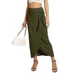 Witsmile Long Skirts for Women Trendy - Slim Bodycon Lady's High Waist Ruched Maxi Skirt (Army Green,M)