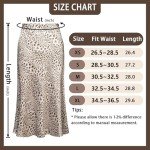Soowalaoo Womens Leopard Print Skirt Midi Long Length Silk Satin High Waist Elastic Skirts, Leopard, X-Small