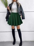 BemorRun Skirts for Women Basic Versatile Stretchy Flared Casual Mini Skirt with Fishnet Stockings Dark Green