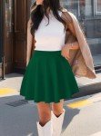 BemorRun Skirts for Women Basic Versatile Stretchy Flared Casual Mini Skirt with Fishnet Stockings Dark Green