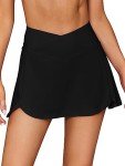 SHEKINI Women's High Waisted Swim Skirt Pleated Swimdress Liner with Pockets Swimsuits Bottoms (Black, Small)
