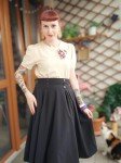 Belle Poque 1950s Black High Waisted Skirt A-line Midi Skirts with Pocket,Black,S
