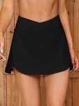 SHEKINI Women's High Waisted Swim Skirt Pleated Swimdress Liner with Pockets Swimsuits Bottoms (Black, Small)