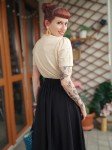 Belle Poque 1950s Black High Waisted Skirt A-line Midi Skirts with Pocket,Black,S