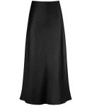 Outoshe Women's Satin High Waisted Maxi Skirts Hidden Elasticized Waistband A Line Long Skirt, Black, Small