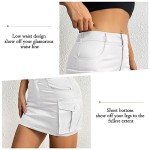 Women Cargo Skirts Y2k Mini Short Jean Skirts Bodycon Low Waist Denim Skirt with Pockets Casual Beige M