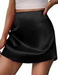 Zeagoo Women Mini Skirt Stain Silk High Waisted Zipper Summer Short Skirts A-Line Party Skirt Balck,S