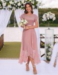 Elegant Blush Evening Dress with Slit and Sleeves