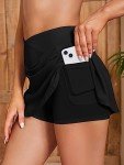 SHEKINI Women's High Waisted Swim Skirt Pleated Swimdress Liner with Pockets Swimsuits Bottoms (Black, Small)