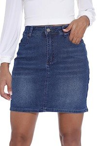 GUANYY Womens Mini Jean Skirt Stretch High Rise Casual Slim Fit Classic Elastic Denim Skirts Summer 2024 Blue Large