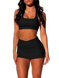 OZICERD Tennis Skirt Two Piece Skirt Sets for Women 2 Piece Skirt Set Going Out Golf Mini Skort Athletic Dress Workout Set Black XS