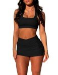 OZICERD Tennis Skirt Two Piece Skirt Sets for Women 2 Piece Skirt Set Going Out Golf Mini Skort Athletic Dress Workout Set Black XS