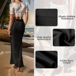 Outoshe Women's Satin High Waisted Maxi Skirts Hidden Elasticized Waistband A Line Long Skirt, Black, Small
