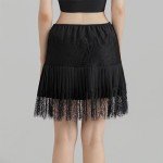 Women Y2k Lace Mini Skirt Low Rise Pleated Ruffle Half Slip Skirt Layered Flowy Short Skirt Streetwear, Black 02, Large