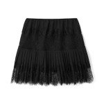 Women Y2k Lace Mini Skirt Low Rise Pleated Ruffle Half Slip Skirt Layered Flowy Short Skirt Streetwear, Black 02, Large