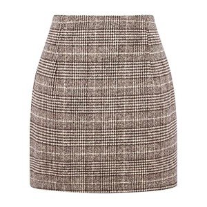 Kinghua Womens Wool Plaid Mini Skirt Fall Winter High Waisted Bodycon Pencil Skirt, Coffee New, Small