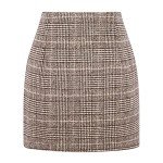 Kinghua Womens Wool Plaid Mini Skirt Fall Winter High Waisted Bodycon Pencil Skirt, Coffee New, Small