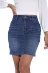GUANYY Womens Mini Jean Skirt Stretch High Rise Casual Slim Fit Classic Elastic Denim Skirts Summer 2024 Blue Large