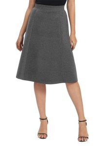 Urban CoCo Women's A-Line Elastic High Waist Flare Work Midi Knee Length Stretchy Skirt(XL, Deep Grey)
