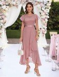 Elegant Blush Evening Dress with Slit and Sleeves