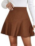 Women’s Corduroy Winter Skirt Fall Spring Short Skirt A Line Flared Club Skirt Solid Casual High Waist Mini Skirt Pleated Skater Skirt Brown XL