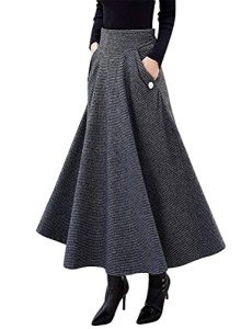IDEALSANXUN Women’s Fall/Winter High Waist Plaid Slim A-line Long Skirt, Dark Grey, Small