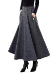 IDEALSANXUN Women’s Fall/Winter High Waist Plaid Slim A-line Long Skirt, Dark Grey, Small