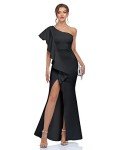 Black One Shoulder Ruffled Mermaid Evening Gown