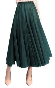 FEOYA Green Skirt Tulle Pleated Skirts for Women Layered Adult Tutu Elegant Flowy Long Skirts Bridesmaid Princess Midi Skirt