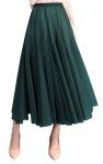 FEOYA Green Skirt Tulle Pleated Skirts for Women Layered Adult Tutu Elegant Flowy Long Skirts Bridesmaid Princess Midi Skirt