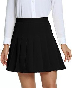 Urban CoCo Women's Pleated High Waist Solid School Uniform Skirt (Black, L)